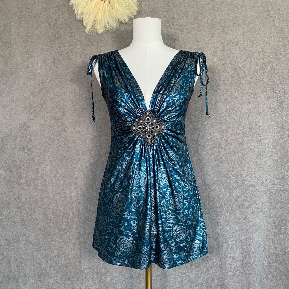 Vintage Studio Y Womens Y2K McBling Tunic Top Size S Iridescent Fairy Babydoll